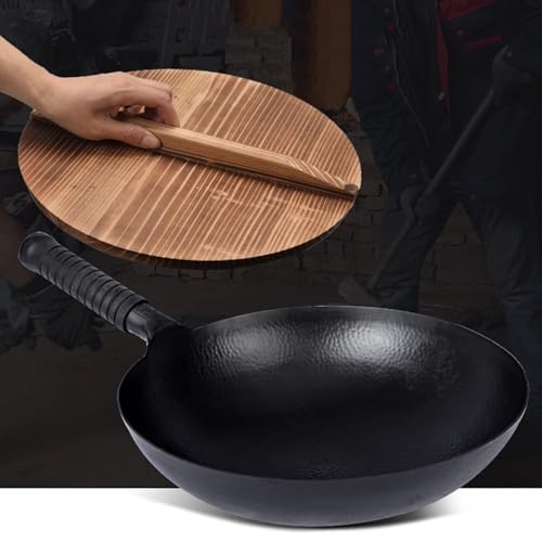 Wok de hierro fundido negro, hecho a mano, sin recubrimiento miniatura 3