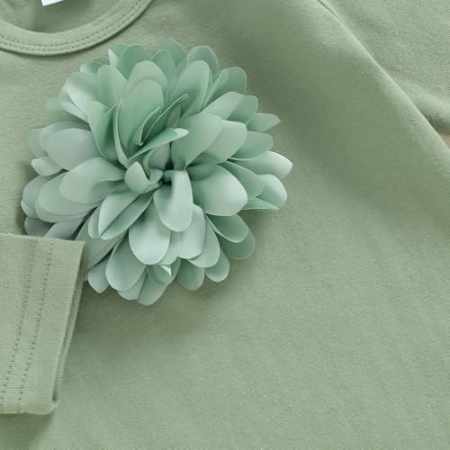 Image of KMBANGI Newborn Baby Boys Girls Knotted Gown Hat Set Long Sleeve Crew Neck 3D Flower Infant Sleeper Baby Sleep Gown (Green, 0-3 Months)