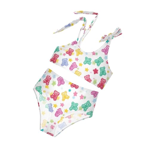 JUNZAN Colorful Gummy Bears Candies Jelly Sweets Girl Bathing Suit High Waisted 2 Piece Girl Bathing Suits for Athletic 3T4