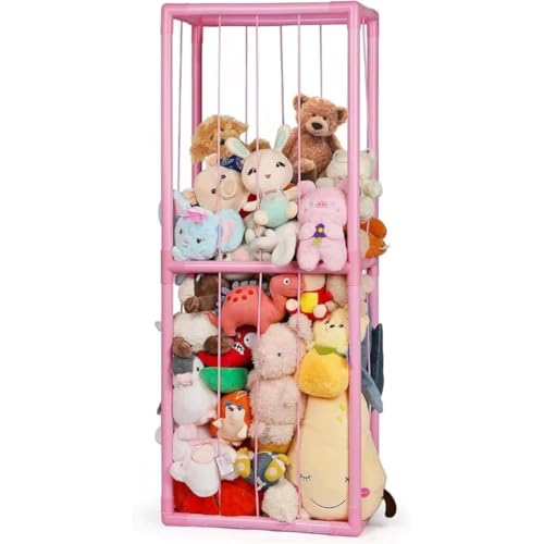 ぬいぐるみ 収納 おもちゃ 収納ネット 収納庫 収納ボックス ぬいぐるみオーガナイザーメッシュ 大容量 陳列ケース 陳列棚 抱き枕 おもちゃ DIY人形展示ボック おもちゃオーガナイザー 子供おもちゃ収納 子供 部屋 室内 160*60*35cm (ピンク