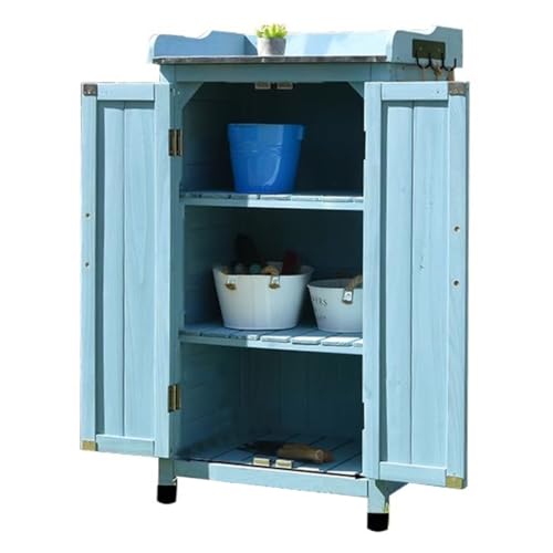 Easnuroz Cobertizo De Jardín De Madera Cobertizos Pequeños Para Exteriores Cobertizo Pequeño De Almacenamiento Para Exteriores Con Compartimento Superior, 2 Estantes Desmontables, Techo Galvanizado(Az