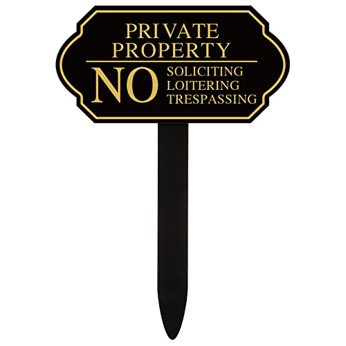 Private Property No Trespassing for House Yard No Soliciting No Loitering Signs with Stake, 7.09 x 3.54 Inch Self Adhesive Yard Warning Signs for House Outdoor Business (1 Pack)