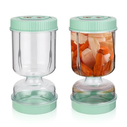 MOERAE 2 Stück Gurkenglas zum Umdrehen Flip für Saft Separator von Nassen und Trockenen Penos Kimchi Container mit Gabel für Eingelegte Gurken Olive Kimchi