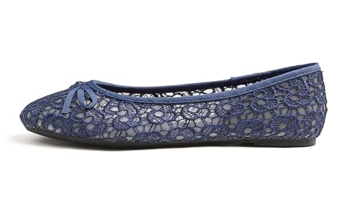 Image of FEVERSOLE Round Toe Lace Ballet Crochet Flats Women's Comfy Breathable Shoes