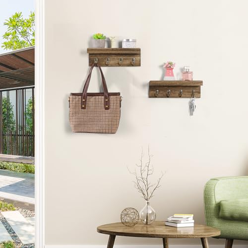 Hronrad HKH-BR-2PCS 2 Pack Farmhouse Wooden Key Holder, Shelf With Hooks thumb #1