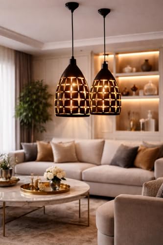 Image of Modern Black Star Cutwork Pattern Hanging Pendant Light with Height Adjustable Decorative Ceiling Lamp for Living Room, Bedroom, Dining Area, Cafe & Home Decor (Pack of 1)