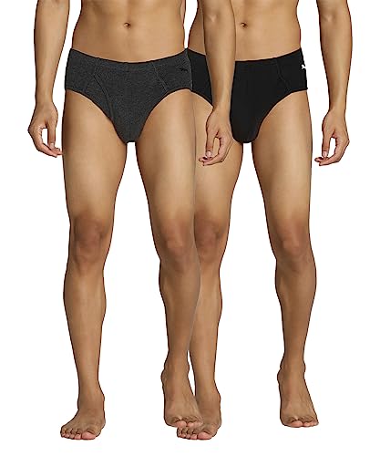 Men’S Stretch Brief Plain- Pack Of 2 Black Medium Grey