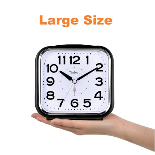 Image of Tinload 5.5 inch Large No Ticking Analog Alarm Clock,Silent Readable for Seniors,Easy to Set,Gradual Rise Alarm,Big Numbers,Gentle Wake,Snooze, Lighted on Demand,Battery Operated(Black-B)