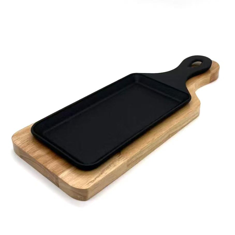 FJPTFENG Cast Iron Steak Plate, Cast Iron Baking pan with Base, Sizzle Griddle (13 x 4.6 x 1 inch)