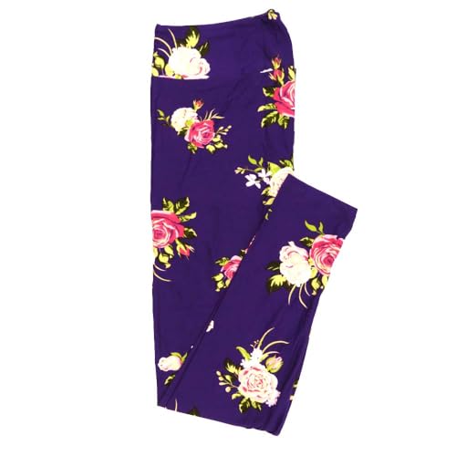 Lularoe Tall Curvy (TC fits Sizes 12-18) Roses Floral Blue Pink White Green Buttery Soft Adult Leggings