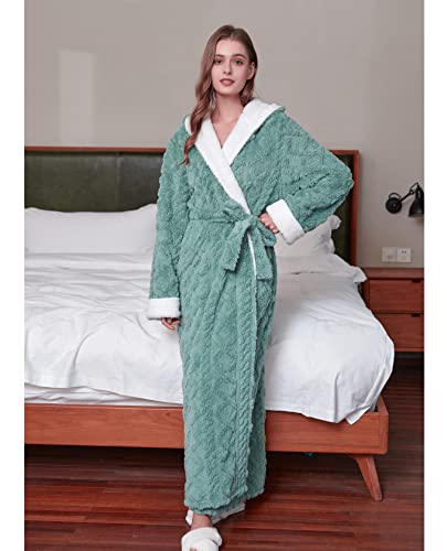 LKG Women Hooded Fleece Robe,Lightweight Plush Warm Winter Bathrobes for Women Full Length (X-Large, Green)3