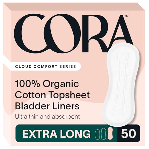 Image of Cora 100% Organic Cotton Topsheet Bladder Liners (50 Extra Long Liners) | Absorbent Topsheet Incontinence Pads, Reliable Leak Protection, 100% Organic Cotton, Made Without Chlorine, Fragrance, & Dyes