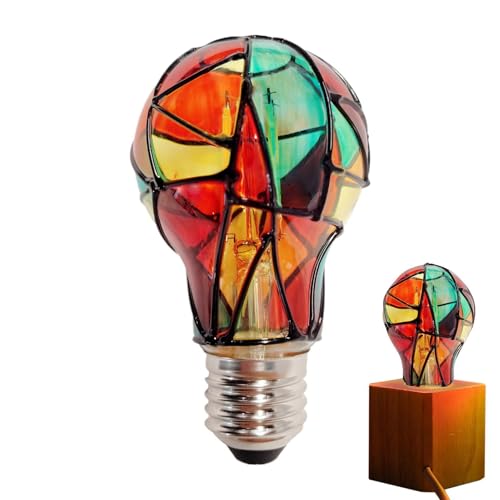 Genérico Bombilla - Vidriera De 10 X 6 Cm | Luz LED Para Vidrieras - 4W Mosaico E27 LED De Colores Navideños | Decoración De Bombilla Pintada Para En Casa, Armario De En Casa, Árbol, Venta