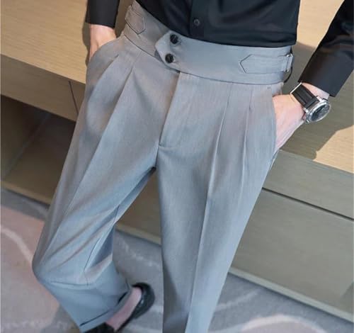 Men Solid Color Straight High Waist Suit Pants Casual Business Formal Wedding Party Trousers4