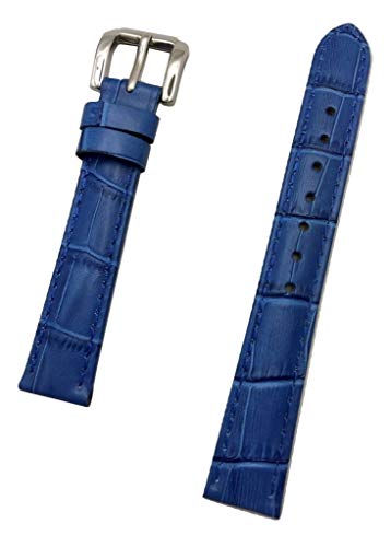 16mm Blue Genuine Leather Watch Band | Square Alligator Crocodile Grain, Lightly Padded Replacement Wrist Strap that brings New Life to Any Watch (Mens Standard Length)