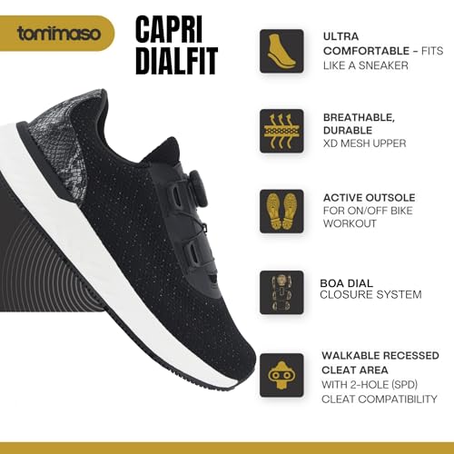 Image of Tommaso Women's Cycling Shoes with Pre-Installed SPD Cleats - Easy to Walk-in Ventilated SPD Cycling Shoes for Women's Spin Classes and Indoor Bikes - Comfortable on Foot and Toebox.
