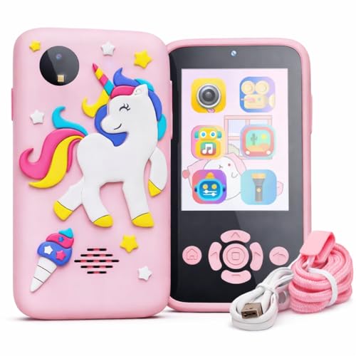 Image of Brand Conquer Kids Mobile with Digital Camera 2.4 inch IPS Screen, 1080P HD Video, 40MP Photo, Flash Light, 6 Games, MP3 Player, Type-C Port, 32GB Expandable, Silicone Cover with Rope & Cable (Pink)