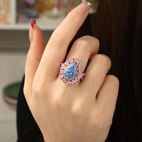 Jeulia 6.56 ct Vintage Halo Moissanite Engagement Ring for Women, Pear Cut CZ Wedding Aquamarine Blue Gemstone Teardrop Ring Promise Valentine's Day Bridal Set Jewelry with Gift Box3