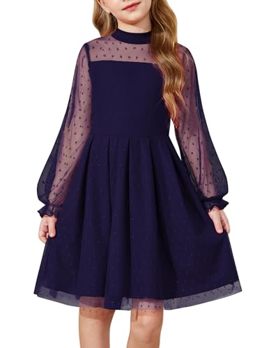 Arshiner Abiti per Ragazze Vestito Blu Navy con Maniche a