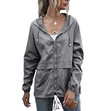 M&Catree Chubasquero plegable impermeable para mujer con capucha, Chaqueta Cortavientos Ligera Transpirable Chaqueta de ciclismo Abrigo deportiva - Gris oscuro, XXL