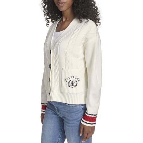 Tommy Hilfiger Women's Boxy Varsity Cable Cardigan3