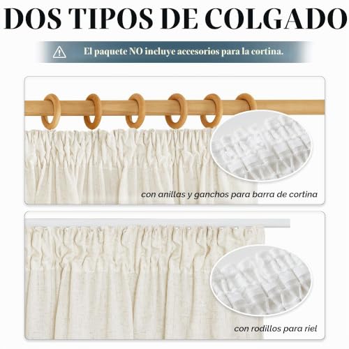 Cortinas cortas de lino boho texturizadas en color crema para riel clásico 4