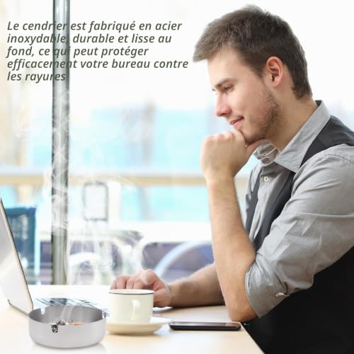 6 Pièces Cendrier à Cigarettes Rond, 10 Cm Extérieur Inox, Interieur, pour Bureau, Bar, Restaurant, Hôtel, Café, KTV, Argent – vue 4