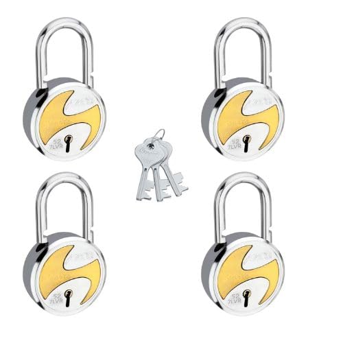 Azco Locks Small Size 50mm 3 Same Keys with 4 Padlocks | 7 Levers Double Locking | Lock and Keys for Home Door Shutter Shop Office Main Gate | Gold Silver Finish (Pack of 4)-image-10