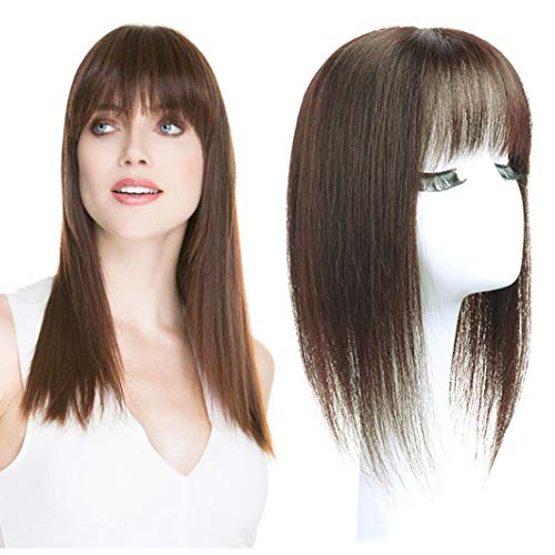 LesafeV Real Human Hair Topper 11x11cm Straight One Piece Clip in Head Top Closure With Thick Blunt Bangs (35cm Black)
