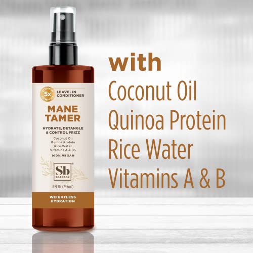 Soapbox Leave-In Conditioner, Mane Tamer, Leave In Conditioner Spray To Tame Frizz, Smooth Fly Aways, Hydrate, Add Shine & Detangle Dry, Damaged Hair, Paraben Free, Vegan, 8Oz #TOP4