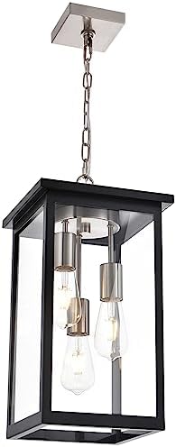 TODOLUZ 3-Lights Outdoor Pendant Light Fixture in Black and Brushed Nickel Finish, Indoor Outdoor Hanging Lantern Lighting with Clear Glass for Patio Porch Entryway