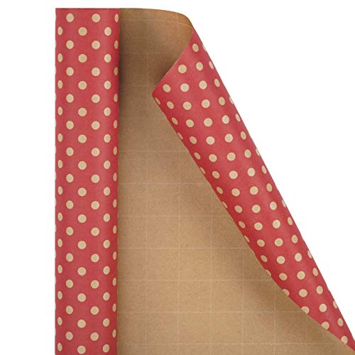 RUSPEPA Christmas Wrapping Paper, Kraft Paper - Classic Design Red Paper with Dots - 30 inches x 32.8 feet