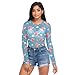 Cartoon Pig Star Blue See Through Tops for Women Mesh Sheer Tops Long Sleeve Women Blouse Zipper Handle Camping Beach Swimming Pool Size M