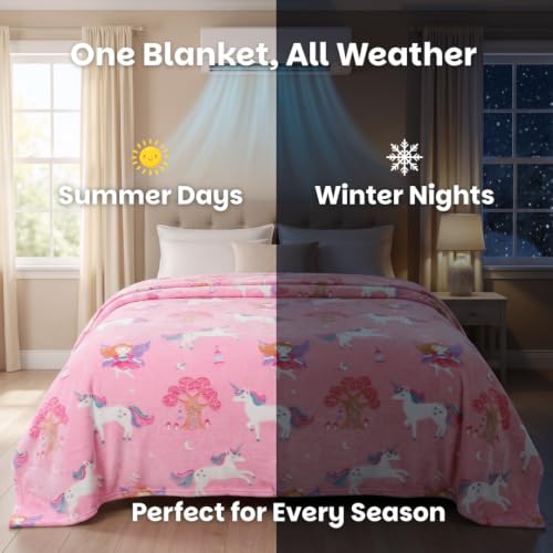 Image of Famyo Glow in The Dark Blanket for Kids, 0-15 Years |200x152 Cm| Soft Flannel Fleece Throw, Cozy & Warm All-Season Radium Blanket, Ideal Gift for Boys & Girls (Queen Size) (Pink)