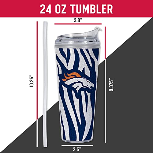 Image of Rico Industries NFL Football Glitter 24oz Acrylic Glitter Tumbler with Hinged Lid, Officially Licensed Double Wall Tumbler with Straw