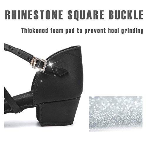 Hipposeus Girls Latin Dance Shoes Silk Satin Black Low Heel 1.1" Heel Ballroom Salsa Dance Practice Performance Dancing Shoes,8.5 M Us Toddler #TOP3