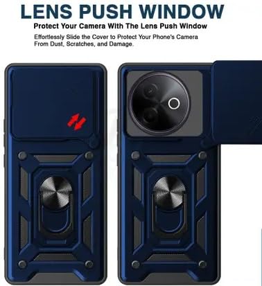 Image of SPAZY CASE Vivo Y39 Back Cover | Heavy Duty Hybrid Case with 360 Degree Rotating Finger Ring Holder + Slider Shutter Camera Protection Case for Vivo Y39 - Blue