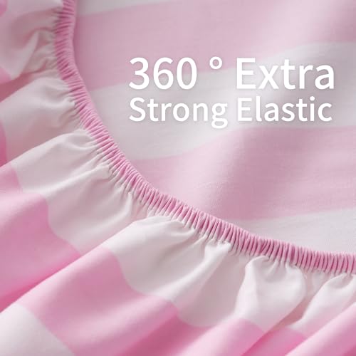 Image of Best Season Bed Sheet Set 3 Piece -Twin Size-Soft Durable Microfiber Bedding Sheet Set,Deep Pocket,Stain,Fade & Wrinkle Resistant Green and White Pinstripe (Stripe Pink&White)