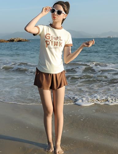 KORADI Girls Swimsuits Rash Guard Swim Sets Kids 2 Piece Bathing Suits Teen Swimwear Beach Shorts Swim Shirts Sun Protection4