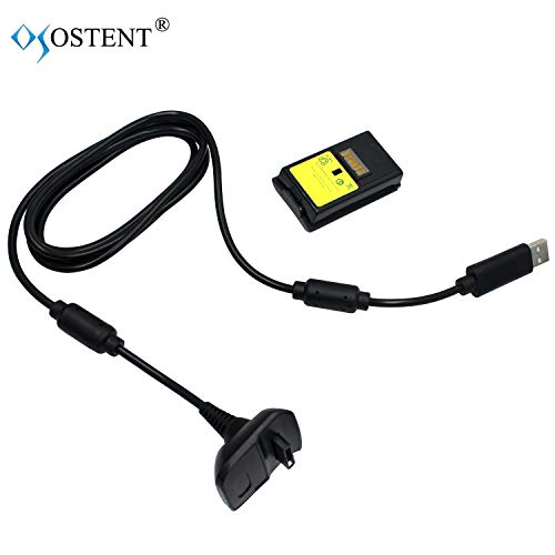 OSTENT 2 in 1 Charger Cable + Rechargeable Battery Pack Compatible for Microsoft Xbox 360 Wireless Controller Color Black