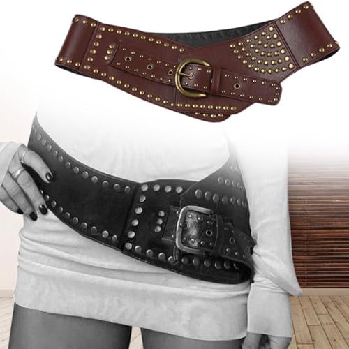 Women Wide Belt Vintage Design Chunky for Ladies Casual Waistband Studded Belt3