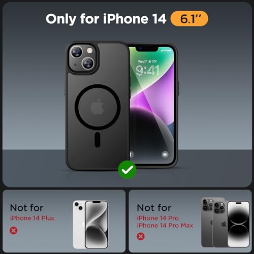 Image of Miracase Magnetic for iPhone 14 Case 6.1 inch (Compatible with MagSafe)(with 2X Screen Protectors) Military-Grade Protection, Anti-Fingerprint Translucent Matte Phone Case Cover, Black