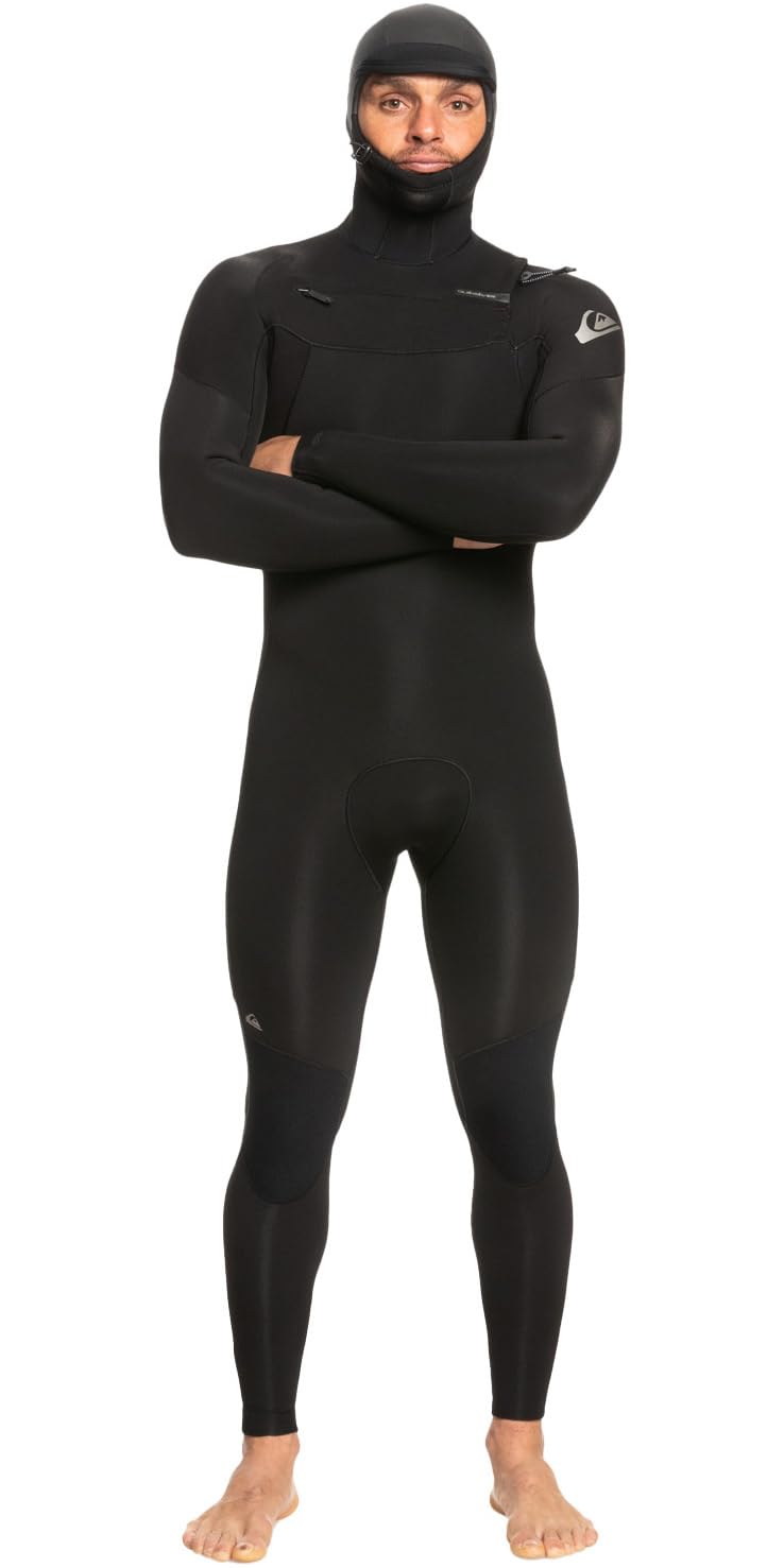Quiksilver Traje de neopreno para hombre Everyday Sessions 5/4/3 mm GBS con capucha y cremallera en el pecho - Negro - Capa térmica cálida capa de calor