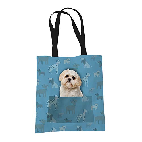 Bang Tidy Clothing Shih Tzu Gifts for Dog Lovers Owners - Reusable Shopper Shoulder Tote Bags - Cloth Fabric Gift Bag with Dogs on - BLUE