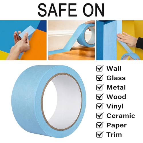 Image of Light Blue Painters Tape - 2 Inch Wide Sky Blue Masking Tape - Multi-Surface, Smart Adhesion, Indoor & Outdoor - Paint Tape for DIY, Labeling, Art, Car, General Purpose - 90FT Total