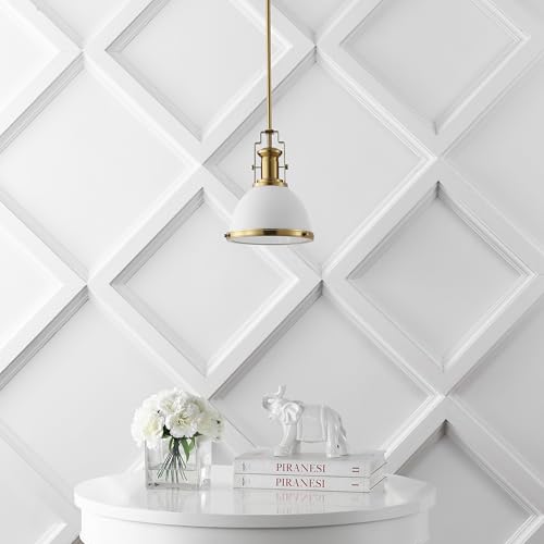 JONATHAN Y 10" Brass Gold/White Modern Industrial Iron LED Dome Pendant Light, Adjustable Hanging Fixture for Kitchen Island or Entryway, White Metal Shade, LED Bulb Included (JYL9535D) by JONATHAN Y - Image 7
