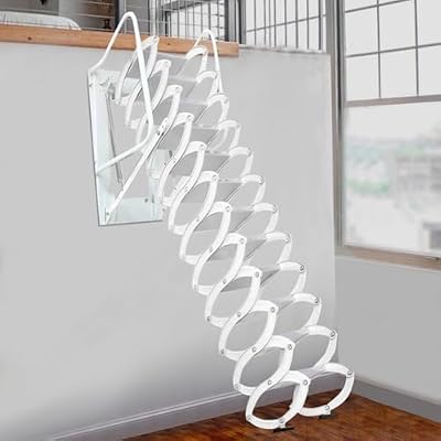 10ft Attic Ladder 12 Steps Folding Stairs Loft Stairs Wall Mounted Folding Ladder Attic Ladder Pull Down System Retractable Folding Step Attic Pull Down Telescopic Fold Ladder 3m Height