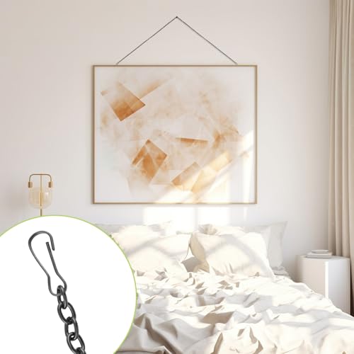 Image of Picture Hanging Kit with 4Pcs 1M Picture Hanging Chains & 12Pcs Hooks, Heavy Duty Metal Display Chain for Photo Frames Artworks Mirror(Gunmetal Gray)