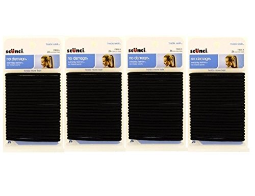 Scunci Effortless Beauty Thick Hair No-damage Black Elastics, 5 Mm, - 4 Packs Of 24 Count = 96 Count