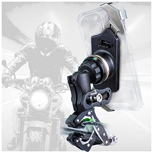 Takeway Clampod Hawk1-Ph05-Anv Anti-Vibration Phone Mounts Holder, Motorcycle Handlebar Clamp Base, Adjustable, Stable, Double Socket Arm With 360° Rotation Ideal For All Iphone And Any Cell Phone #TOP6